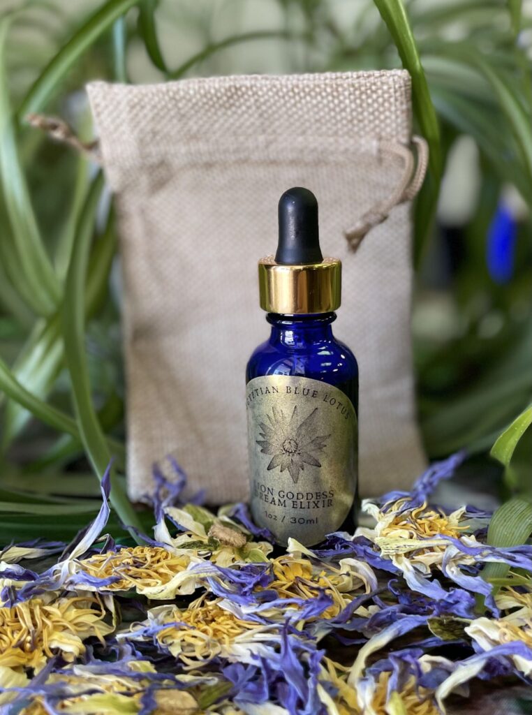 Egyptian Blue Lotus Lion Goddess Dream Elixir bottle